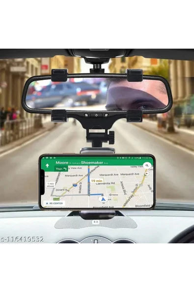 Araç İçi Dikiz Aynası Telefon ve Navigasyon Tutucu (Siyah) ürün görseli 1
