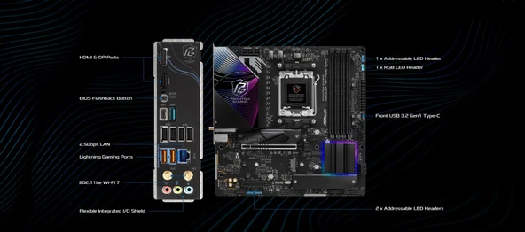 MB ASRock AMD AM5 B850M Riptide WiFi - Resim 5