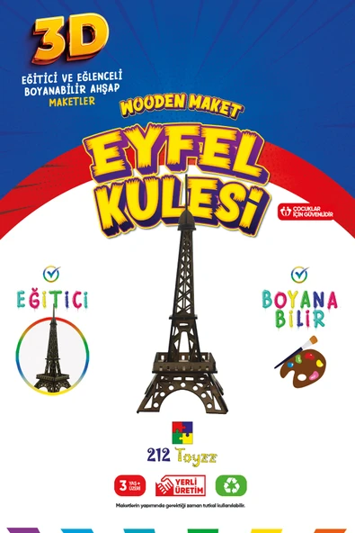 3D Boyanabilir Ahşap Eyfel Kulesi Maketi - Çocuklar İçin Eğitici Oyuncak ürün görseli 1