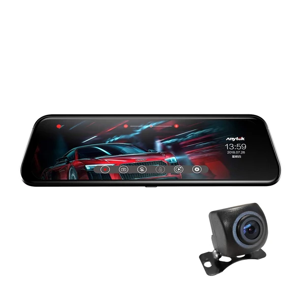 C-FUNN 9.66 inç 1080P Dokunmatik Döngü Kayıt G-Sensor Araç Dikiz Aynası DVR ürün görseli 1