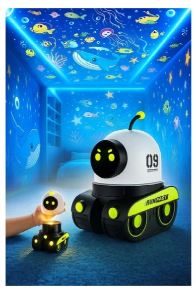 LSN 12-T Robot Gece Lambasi Bluetooth Hoparlorlu 12 Film Projektorlu Ambiyans Aydinlatma - Beyaz ürün görseli 1