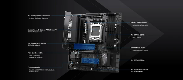 B850M Challenger WiFi AM5 mATX HDMI/DP - Resim 5