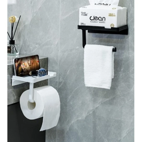 Tuvalet Kağıdı Askılığı - Raflı ve Yapışkanlı - Matkapsız Banyo Aksesuarı ürün görseli 1