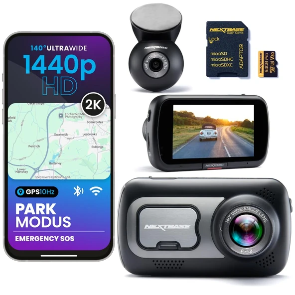 Nextbase® 522GW Araç Kamerası Ön Arka | Park modu 7/24 park izleme | 1440p 30fps Araç Kamerası | 3 inç ekran | Araç Kamerası 140 Derece Görüş Açısı Gece Görüşü | 64GB MicroSD kart içerir ürün görseli 1