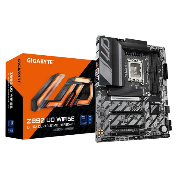 GIGABYTE Z890 UD WIFI6E anakart - Intel Core Ultra (Seri 2) CPU'ları, 12+1+2 fazlı VRM'yi, 8800MHz DDR5'e (OC), 1xPCIe 5.0 + 2xPCIe 4.0, Wi-Fi 6E, 2.5GbE LAN, Thunderbolt 4'ü destekler ürün görseli 1