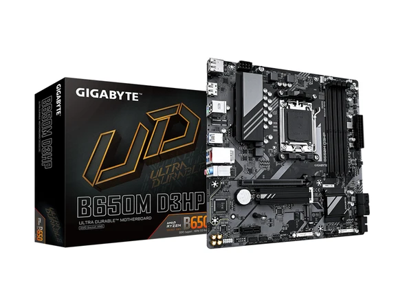 GIGABYTE B650M D3HP AMD AM5 mATX anakart, Ryzen 9000/8000/7000 serisini, DDR5, 5+2+2 Güç Fazı, 2X M.2, PCIe 4.0, USB-C 3.2 Gen 1, 2.5GbE, EZ-Latch, Q-Flash, RGB Fusion'ı destekler ürün görseli 1