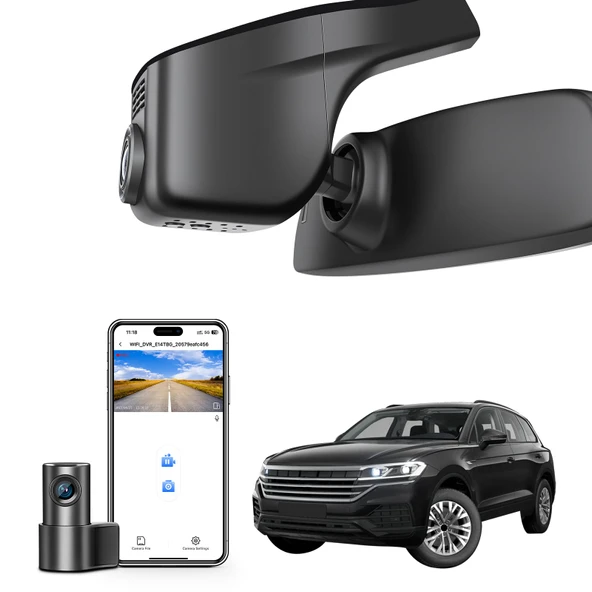 Ön 4K ve Arka 1080p Çizgi Kam VW Touareg 2019 için özel uyum 2020 2021 2022 2024 2025 (Model A Siyah), Atmosfer Elegance R-Line SE/SEL, UHD 2160P, Uygulama ve WiFi, Döngü Kayıt, 128 GB Kart ürün görseli 1