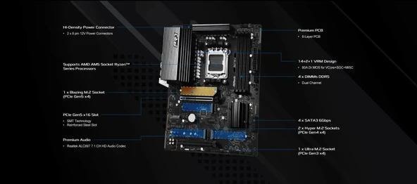 MB ASRock AMD AM5 B850 Pro-A - Resim 5