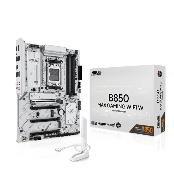 ASUS B850 MAX Gaming WiFi W anakart soketi AMD AM5 (Ryzen 9000, ATX, DDR5 bellek, PCIe 5.0, WiFi 6E, BIOS Flashbacj, CEC Tier II, beyaz) ürün görseli 1