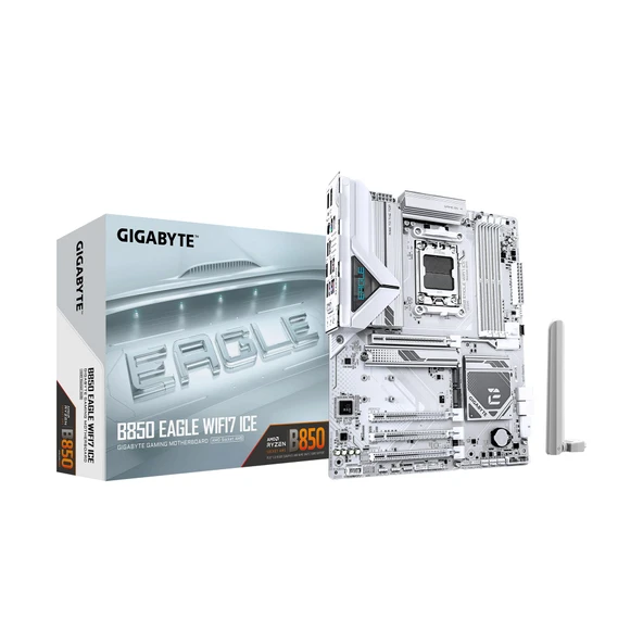 GIGABYTE B850 Eagle WIFI7 Ice AMD AM5 LGA 1718 anakart, ATX, DDR5, 3X M.2, PCIe 5.0, USB-C, WIFI7, 2.5GbE LAN, EZ-Latch ürün görseli 1