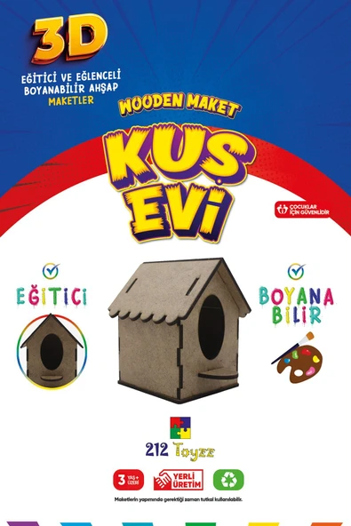 3D Boyanabilir Ahşap Kuş Evi - Çocuklar İçin Eğitici ve Doğa Dostu Oyuncak ürün görseli 1