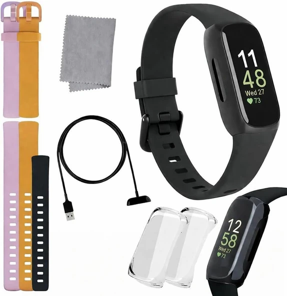 Fitbit Inspire 3 Sağlık ve Fitness Takip Seti - Stres Yönetimi, Egzersiz Yoğunluğu, Uyku Takibi, 7/24 Kalp + 2 Silikon Bant, 2 Ekran Koruyucu, Temizlik Bezi ve Hızlı Şarj Cihazı ile ürün görseli 1