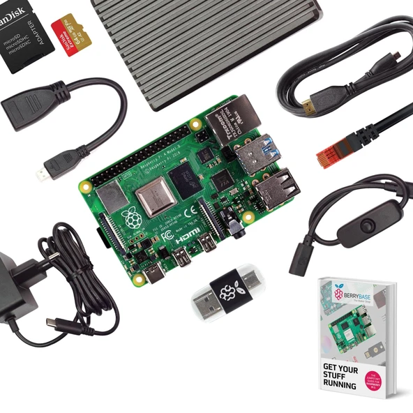 Raspberry Pi 4 Model B, 8 GB Pro Kit - Dört Çekirdekli ARM Cortex-A72, Çift 4K HDMI, Çift Bantlı WiFi, Bluetooth 5.0, Gigabit Ethernet, Alüminyum Kasa, SanDisk 64 GB MicroSD, Komple Set ürün görseli 1