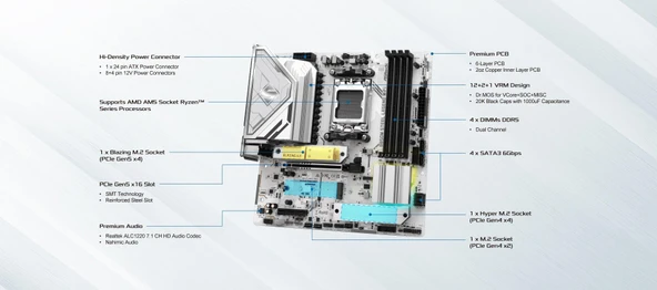 MB ASRock AMD AM5 B850M Çelik Efsane WiFi - Resim 5