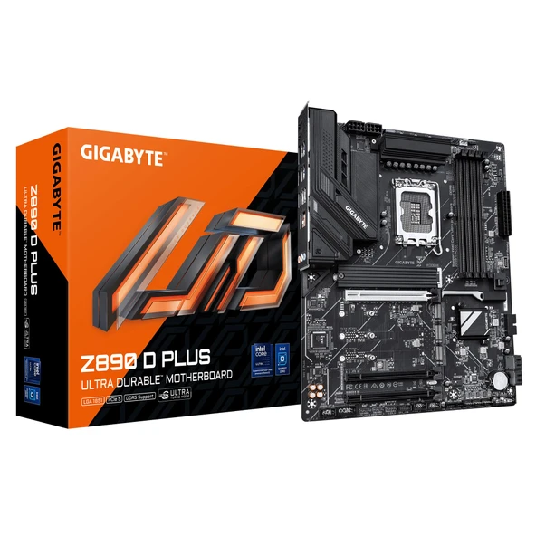 GIGABYTE Z890 D Plus Anakart - Intel Core Ultra (Seri 2) CPU'ları, 12+1+2 fazlı VRM'yi, 9466 MHz'e kadar DDR5 (OC), 1× PCIe 5.0 M.2 + 3× PCIe 4.0 M.2, 2.5GbE LAN, USB 3.2 Gen 2'yi destekler ürün görseli 1