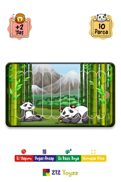 Eğitici Öğretici Zeka Geliştirici Sevimli Pandalar Dikey 10 Parçalı Ahşap Çubuk Yap Boz Puzzle ürün görseli 1