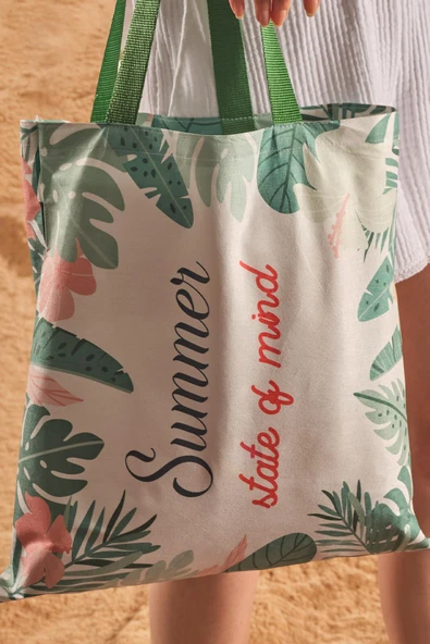 Summer Mind Desen Baskılı Plaj Çantası - Resim 2