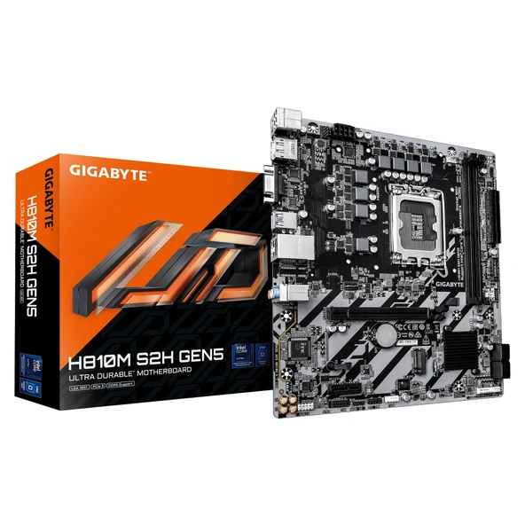 GIGABYTE H810M S2H GEN5 anakart - Intel Core Ultra (Seri 2) CPU'lar, 4+1+2 fazlı VRM, 6400 MHz'e kadar DDR5, 1× PCIe 4.0 M.2, 1 GbE LAN, USB 3.2 Gen 1 ürün görseli 1
