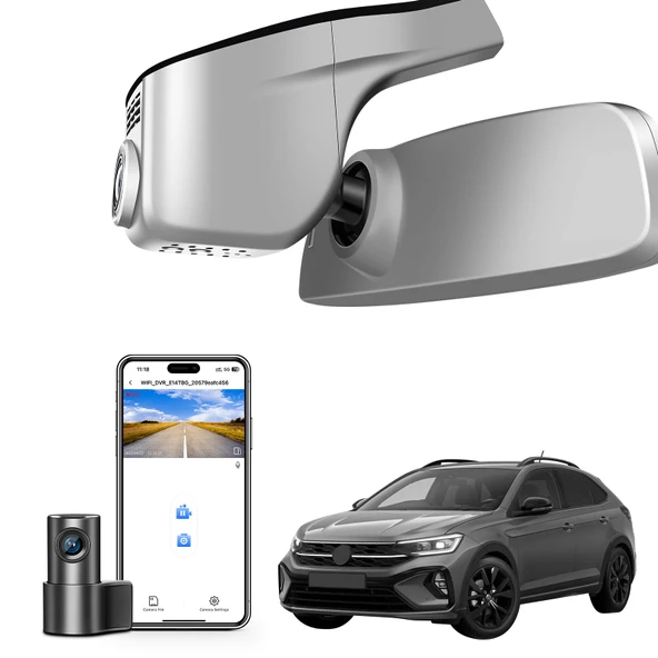 Ön 4K ve Arka 1080p Araç Kamerası Volkswagen Taigo 2022 2023 2024 2025 için özel uyum (Model A Gri), Yaşam Tarzı R-Line Match, OEM Görünüm, UHD 2160P Video, Uygulama ve WiFi, Döngü Kayıt, 128 GB Kart ürün görseli 1