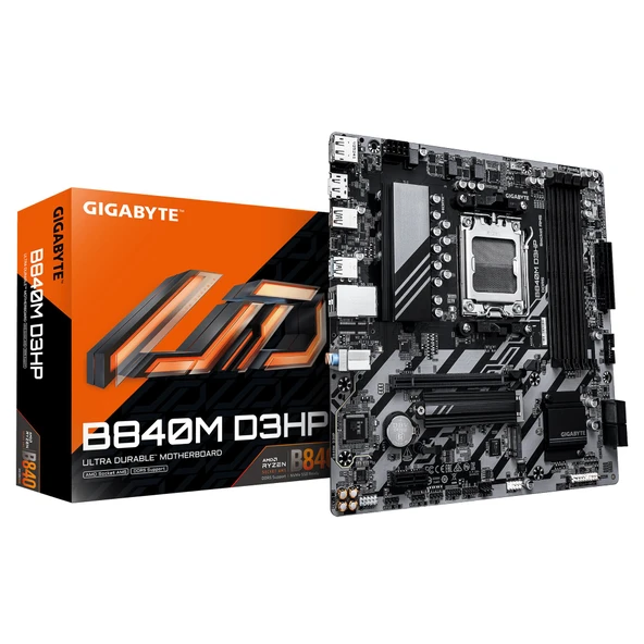 GIGABYTE B840M D3HP anakart - AMD Ryzen 9000 CPU'lar, 8+2+2 fazlı VRM, 8200 MHz'e kadar DDR5 (O.C.), 2× PCIe 4.0 M.2, 1 GbE LAN, USB 3.2 Gen 2 ürün görseli 1
