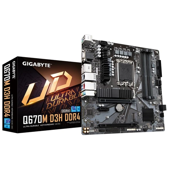 GIGABYTE Q670M D3H DDR4 anakart - Intel Core işlemcileri, 14. CPU'ları, 6+1+1 Fazlı Hibrit Dijital VRM'yi, 5333MHz DDR4 (OC), 2xPCIe 4.0 M.2, 2.5GbE LAN, USB 3.2 Gen 2'yi destekler ürün görseli 1