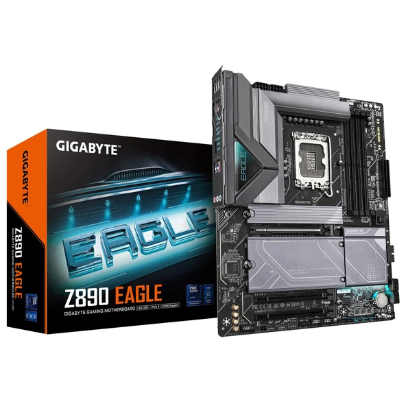 GIGABYTE Z890 Eagle Anakart - Intel Core Ultra (Seri 2) CPU'ları, 14+1+2 fazlı VRM'yi, 8800MHz DDR5'e (OC), 1x PCIe 5.0 M.2 + 3X PCIe 4.0 M.2, 2.5GbE LAN, USB4'ü destekler ürün görseli 1