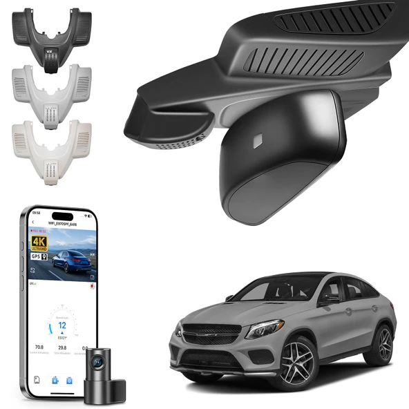 Mercedes-Benz GLE(W166/C292) 2016-2019 ve GLS(X166) 2017-2019(Model B Siyah), 4MATIC, OEM Görünüm, Döngü Kayıt, UHD 2160P Video, Uygulama ve WiFi, 128 GB Kart için Ön 4k ve Arka 1080p Araç Kamerası ürün görseli 1