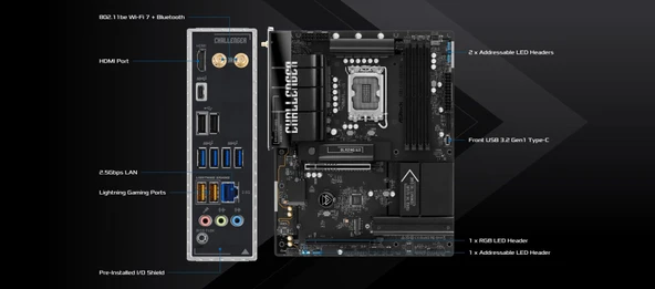 MB ASRock Intel 1851 B860 Challenger WiFi - Resim 3