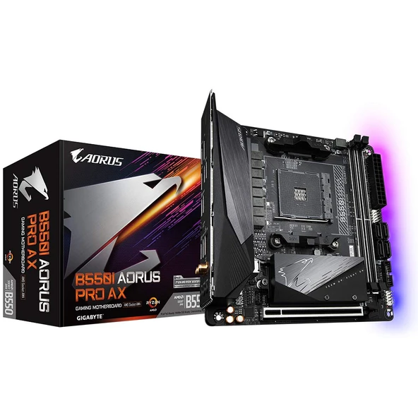 GIGABYTE B550I AORUS PRO AX anakart - AMD Ryzen 5000 CPU'lar, 8 fazlı VRM, 5300 MHz'e kadar DDR4, 1xPCIe 4.0 + 1xPCIe 3.0 M.2, Wi-Fi 6E, 2.5GbE LAN, USB 3.2 Gen 2 ürün görseli 1