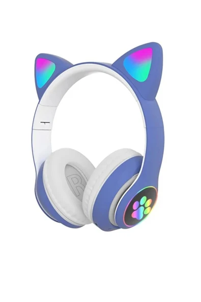 STN28 Kedi Kulaklı RGB LED Işıklı Bluetooth 5.0 Kulaklık Mikrofonlu Katlanabilir TF Kart AUX Destekli - Mavi ürün görseli 1