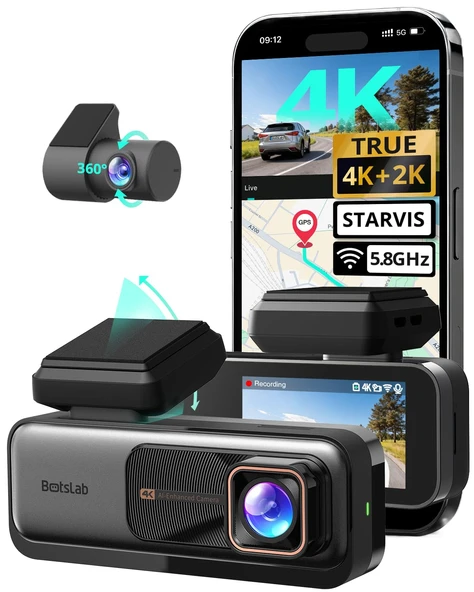 BOTSLAB Araç Kamerası Araç Ön Arka, WiFi özellikli 4K Araç Kamerası GPS, ADAS'lı Çift Araç Kamerası, Gece Görüşü, 170° Geniş Açı, 2,45" IPS, 7/24 Park İzleme, Döngü Kayıt (Mikro SD Kart Dahil Değil) ürün görseli 1