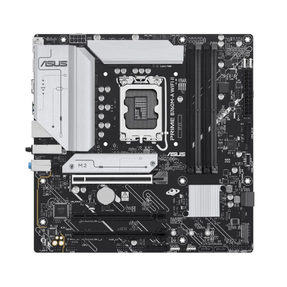 ASUS Intel B760 (LGA 1700) mATX anakart (DDR5, PCIe 5.0 Hazır, 2x M.2 yuvası, WIFI 6E, Realtek 2.5Gb Ethernet, DisplayPort, HDMI, SATA 6 Gbps, h. USB 10 Gbps Type-A ve v. USB 5 Gbps Type-C, Aura S ürün görseli 1