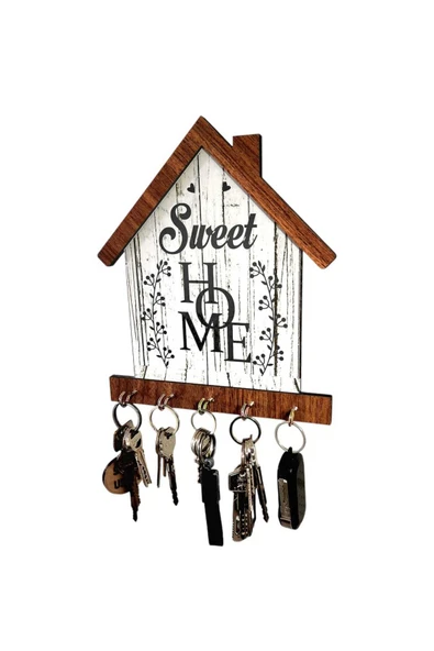 Sweet Home Yazı Desenli Dekoratif ahşap  Askılık, Anahtarlık, Çantalık, Duvar Tipi ürün görseli 1