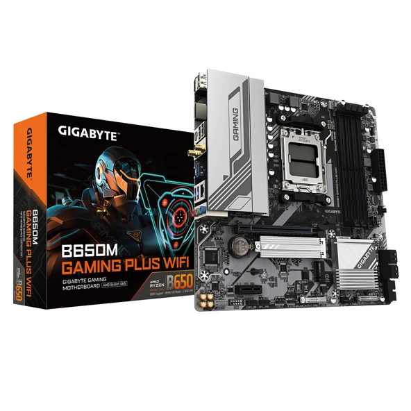 GIGABYTE B650M Gaming Plus WiFi anakart - AMD Ryzen 9000 CPU, 5+2+2 fazlı VRM, 8000 MHz'e kadar DDR5, 2xPCIe 4.0 M.2, 2.5GbE LAN, WiFi 6E, USB 3.2 Gen 1 ürün görseli 1