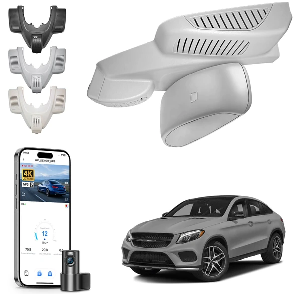 Mercedes-Benz GLE(W166/C292) 2016-2019 ve GLS(X166) 2017-2019(Model B Gri), 4MATIC, OEM Görünüm, Döngü Kayıt, UHD 2160P Video, Uygulama ve WiFi, 128 GB Kart için Ön 4k ve Arka 1080p Araç Kamerası ürün görseli 1