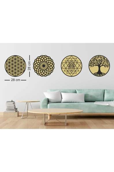 Yaşam Çiçeği- Torus -sri Yantra -hayat Ağacı 4 L’ü Dönüşüm Seti Duvar Tablosu(aynalı) ürün görseli 1
