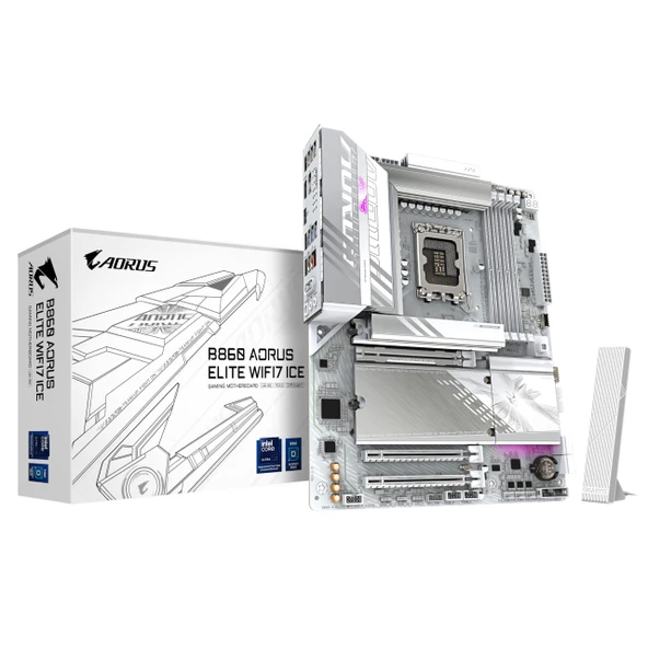 GIGABYTE B860 AORUS Elite WIFI7 Ice anakart - Intel Core Ultra CPU'lar, 14+1+2+1 fazlı VRM, 9200MHz'e kadar DDR5, 1xPCIe 5.0 + 2xPCIe 4.0 M.2, 2.5 GbE LAN, WiFi 7, USB 4 ürün görseli 1