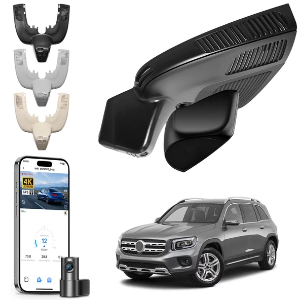 Mercedes-Benz GLE(W167/C167) 2020-2025 ve GLS(X167) 2020-2025(Model D Siyah), 4MATIC, OEM Görünüm, Döngü Kayıt, UHD 2160P Video, Uygulama ve WiFi, 128 GB Kart için Ön 4K ve Arka 1080p Araç Kamerası ürün görseli 1
