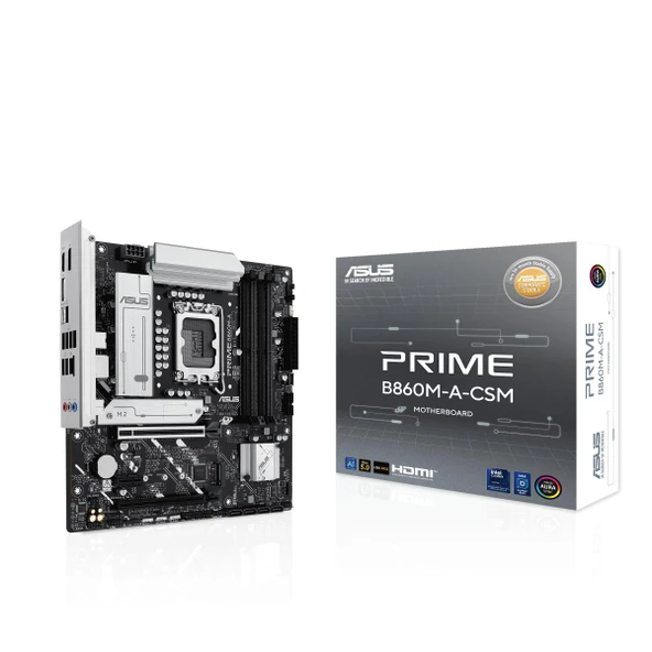 ASUS Prime B860M-A-CSM anakart soketi Intel LGA 1851 (Intel B860, mATX, DDR5 bellek, PCIe 5.0 x16, 2X M.2, HDMI, çift DisplayPort, USB 20Gbps Type-C, Aura Sync) ürün görseli 1