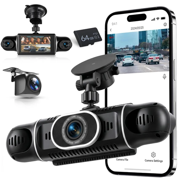 VECHTEL 1080P 2K Araç Kamerası WiFi ile Araç Ön Arka, 4*3 İnç IPS Ekranlı Araç Kamerası Araç Kamerası, 24 Saat Park İzleme, Gece Görüşü, G Sensör, 360 Derece Koruma, 64 GB ile ürün görseli 1