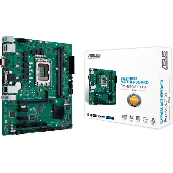 ASUS PRO H610M-CT D4-CSM anakart Intel Micro ATX, DDR4 LGA 1700, 4X SATA 6Gb/s, M.2 Yuvası, Intel Ethernet, DisplayPort, HDMI, USB 3.2 Gen 2 ve Type-C ürün görseli 1