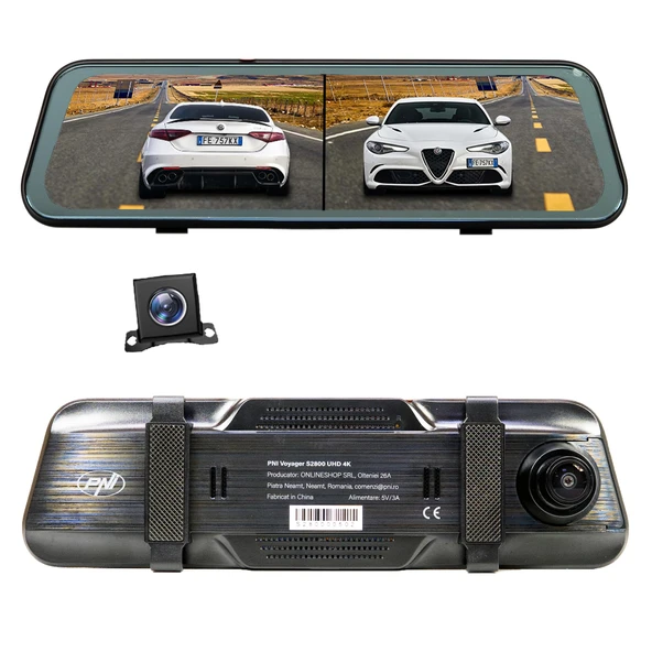 PNI Voyager S2800 UHD 4K 170° DVR dikiz aynasına entegre araç kamerası, 9,66 inç, IPS dokunmatik ekran, park izleme, G sensörü, mikro SD kart yuvası, USB-C, GPS işlevi, WiFi, kontrol ürün görseli 1