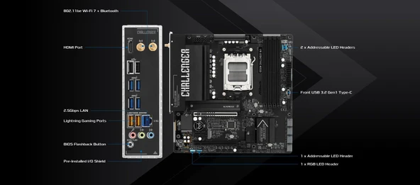 B850M Challenger WiFi AM5 mATX HDMI/DP - Resim 3