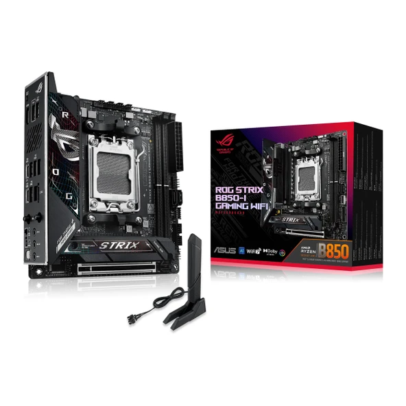 ASUS ROG Strix B850-I Oyun WiFi AMD AM5 B850 Mini-ITX mITX anakart 10+2+1 seviyeleri, DDR5, 2.5G LAN, WiFi 7, 2X M.2, PCIe® 5.0 x16, USB 20Gbps Type-C®, AI Hız Aşırtma, AI Networking II, Aura Sync ürün görseli 1
