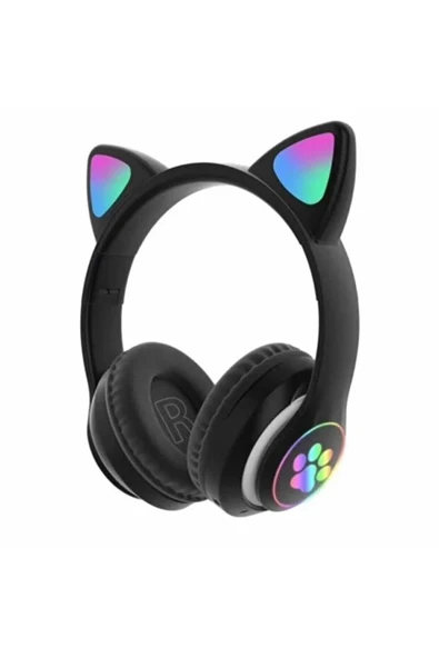 STN28 Kedi Kulaklı RGB LED Işıklı Bluetooth 5.0 Kulaklık Mikrofonlu Katlanabilir TF Kart AUX Destekli - Siyah ürün görseli 1