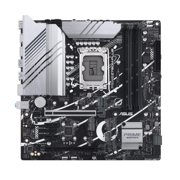 ASUS Prime Z790M-Plus LGA 1700 (Intel 14., 12. ve 13. Nesil) microATX anakart (PCIe 5.0, 3 x M.2 yuva, 10 + 1 DrMOS, DDR5, 1 GB LAN, DP, USB 3.2 Gen2 Tip-C, Ön USB 3.2 Gen 1 ürün görseli 1