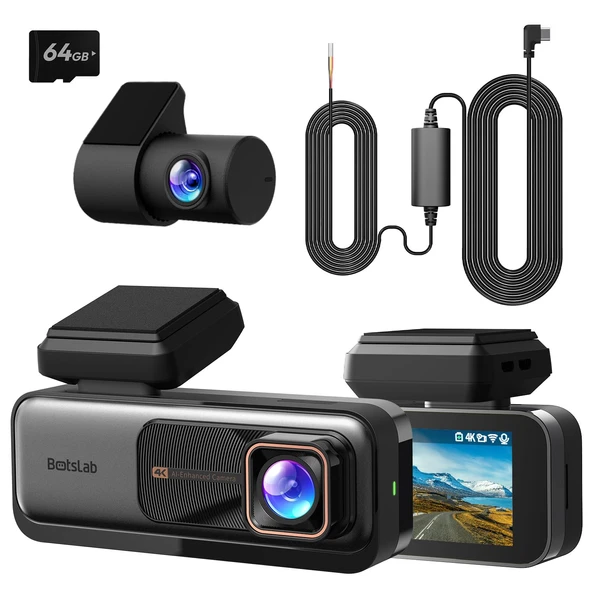 BOTSLAB Araç Kamerası Araç Ön Arka 4K+2K, GPS WiFi ve Donanım Kiti ile, ADAS'lı Araç Kamerası Araç Kamerası, Ücretsiz 64 GB Kart, 7/24 Park İzleme, 2,45" IPS, Gece Görüşü, WDR, 170° Geniş Açı ürün görseli 1