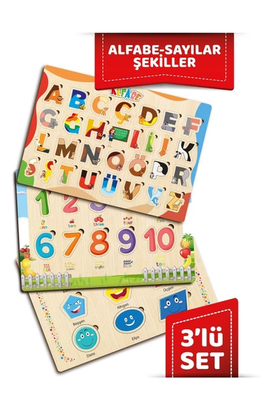 ahşap eğitici öğretici set alfabe şekiller sayılar ürün görseli 1