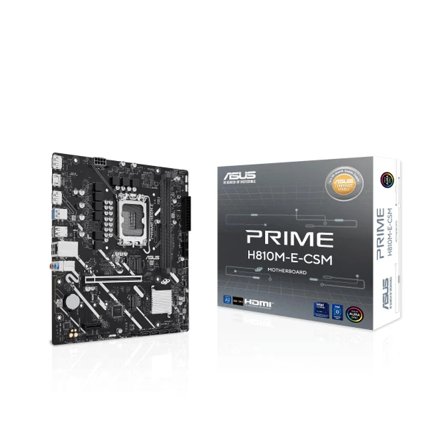 ASUS Prime H810M-E-CSM Intel H810 mATX Ticari CSM anakart, LGA 1851, DDR5, PCIe 4.0, M.2, 1G LAN, HDMI, USB 3.2, AI-PC-Ready, KOBİ'ler için ASUS Control Center Express desteği ve ürün görseli 1
