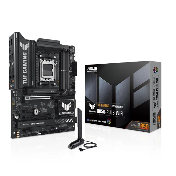 ASUS TUF Gaming B850-PLUS WiFi AMD AM5 B850 ATX anakart, 14+2+1 80A seviyeleri, AI Ready, DDR5, PCIe 5.0, 3X M.2, Wi-Fi 7, 2.5Gb LAN, DisplayPort, HDMI™, USB 10Gbps & 20Gbps Type-C®, BIOS Flashback™ ürün görseli 1